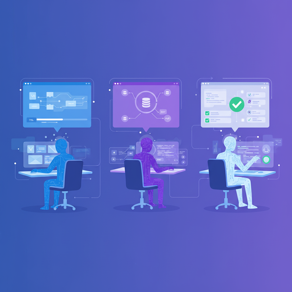 Three agents running in parallel on different tasks