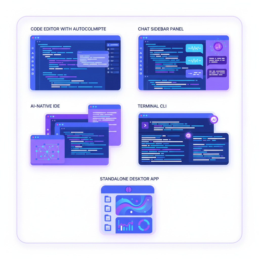 Comparison of AI coding tool interfaces across different stages