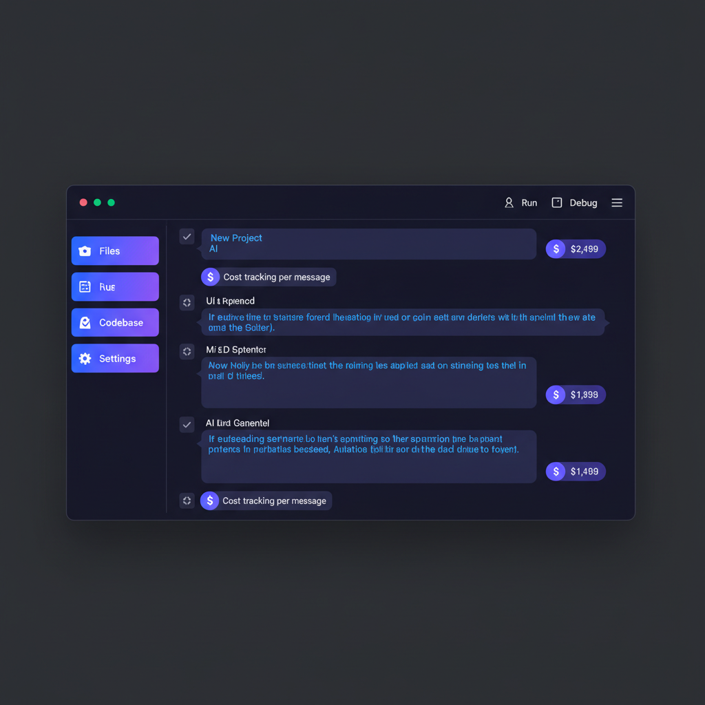 SuperBuilder desktop app showing Claude Code conversation with cost tracking and project management