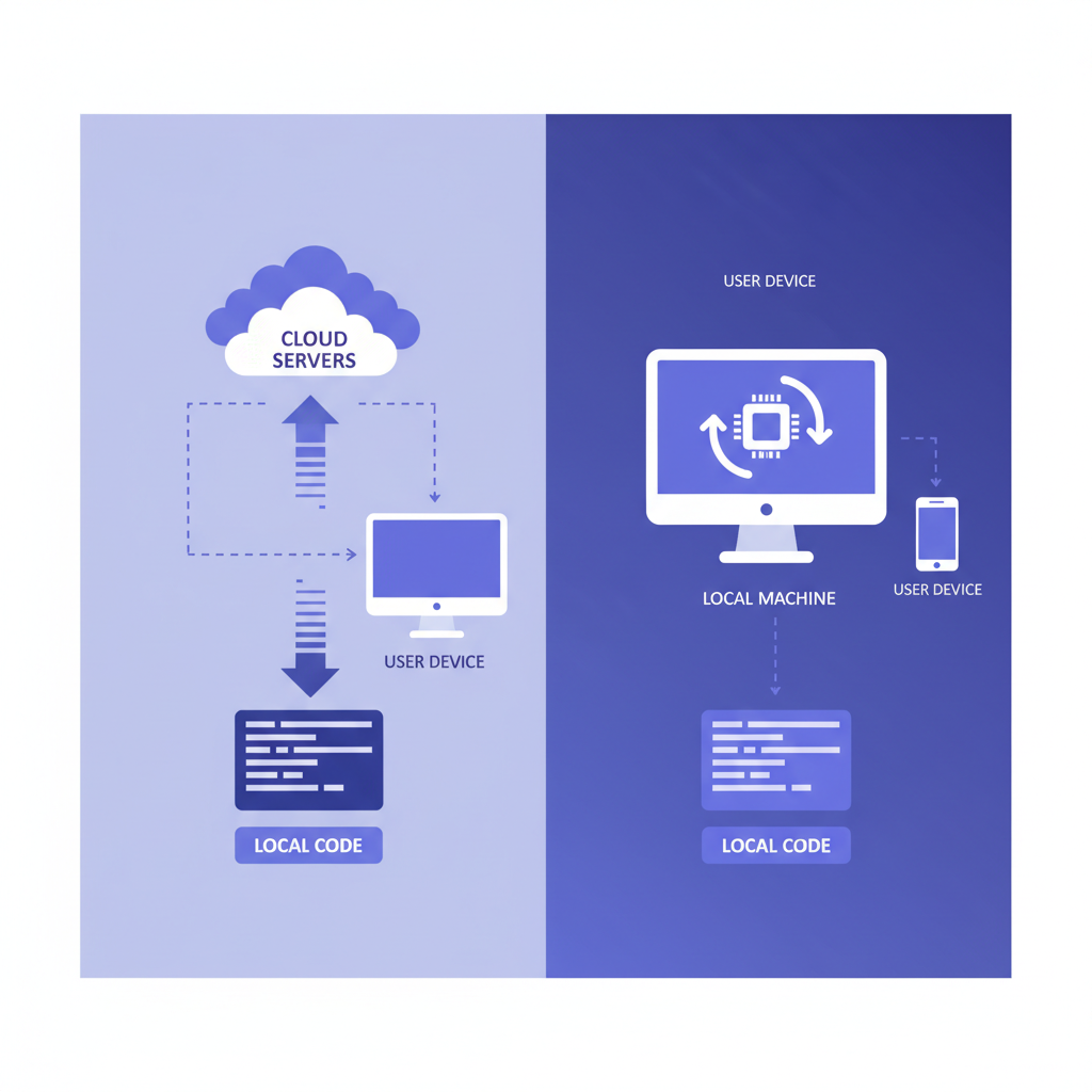 Diagram comparing cloud-first and local-first AI coding architectures